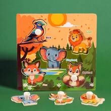 1pc Cartoon Children's Wooden Puzzle Toy, Preschool Matching Board With Cartoon Animals & Fruits, Perfect Learning Toy For Kids, Suitable For Christmas, Halloween And Thanksgiving - Multicolor - View 16