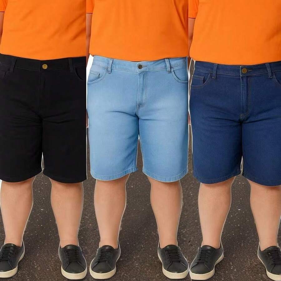 Kit 3 Bermudas Masculina Jeans Com Lycra Elastano  Short Jeans Masculino. - Multicolorido - Visão 1