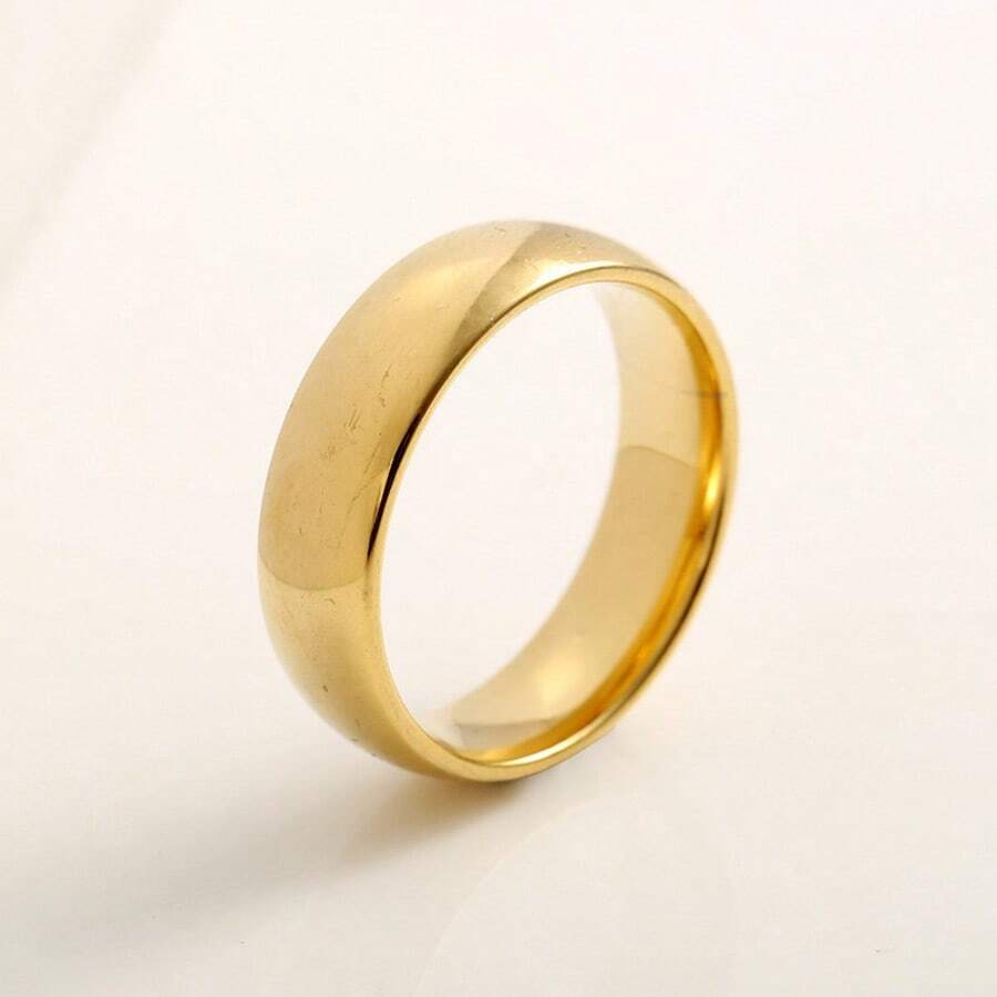 Modern Style 316L Stainless Steel Ring For Men And Women, With A Curved Face And 6mm Width. - 金色 - 查看 1