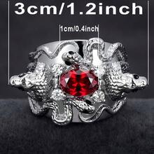 1 pieza Anillo de declaración de doble cabeza de serpiente de rubí rojo de circonita cúbica de estilo gótico punk de aleación para hombres y mujeres, joyería para fiesta de Halloween, mascarada y motociclistas - Rojo - Ver 3