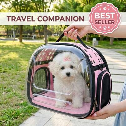 Transportín para mascotas duradero, de material impermeable y fácil de limpiar, adecuado para gatos medianos, transportín de perro multifuncional y de moda, adecuado para compras, vacaciones, caja de transporte para mascotas transpirable con correa para el hombro, estilo astronauta transparente, artículo esencial para mascotas en el hogar, vacaciones y viajes
