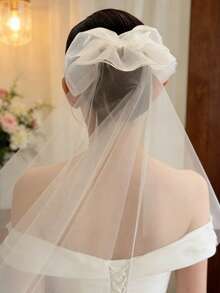 1件白色2米长双层新娘头纱，适合搭配婚纱和婚礼仪式 - 白色 - 查看 3
