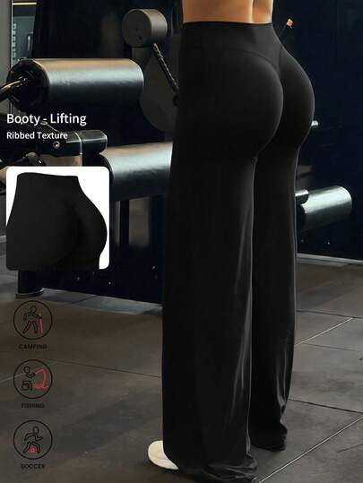 This Solid Color Yoga Wide-Leg Pants Are Comfortable And Slimming, Suitable For Running, Fitness, And Various Yoga Activities. Black Spring