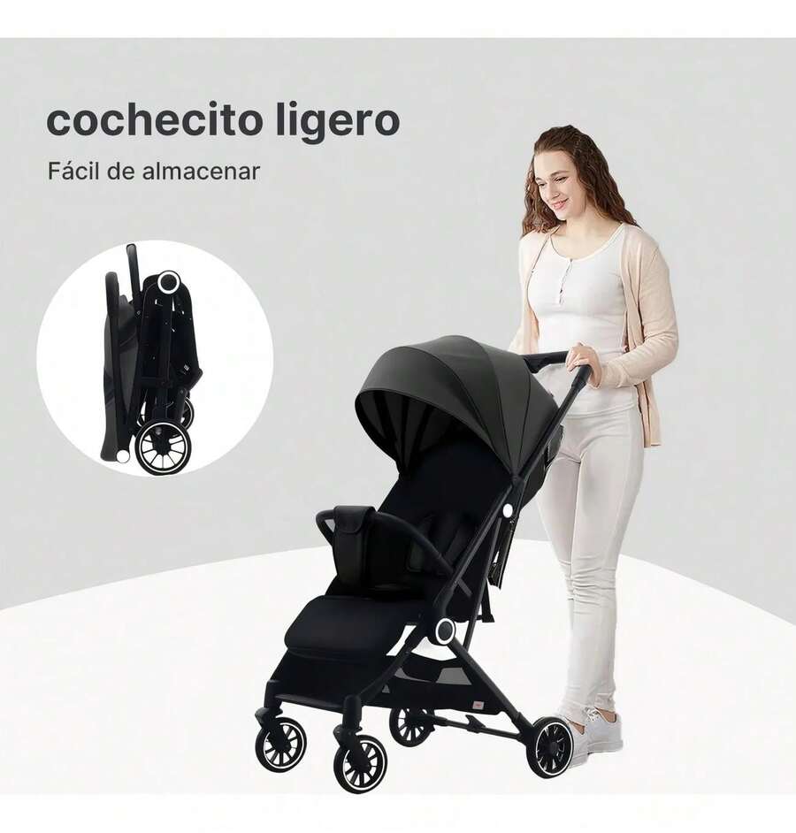 Carriola Para Bebé Plegable Ligera Y Compacta De Viaje Negra - Negro - Ver 1