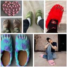 Women's Faux Fur Fluffy Paw Slippers Furry Cute Platform Mules Slides Fuzzy Round Toe Platform Clogs Shoes Halloween Cosplay Costume Accessories - màu đen - Xem 5