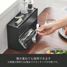 1pc マグネット吸着フリップケースカトラリー・薬・お菓子収納ボックス マグネット吸着フリップケース 壁掛け式カトラリー収納 キッチンカウンターすっきり 衛生的で出し入れ簡単 北欧デザイン - ブラック - チェックする 5