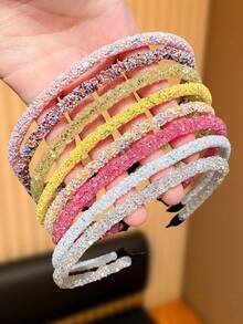 2/4/6pcs Colorful Shiny Girl Hair Hoops, Fashionable Glitter Design Hair Bands, Perfect Gift For Sweet Girls, Suitable For Various Hairstyles Like Loose Hair, Half Bun, High Ponytail, Low Bun, Applicable For Commuting, Outing, Photoshoot, Graduation Season, Back To School, Daily Wear, All Seasons And Styles, Cute Accessory, Party Favor, Graduation Gift, Birthday Decoration - Multicolor - View 6