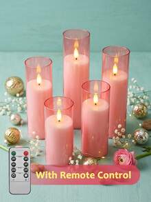 5pcs Flameless Candle Lights Set, With Timer Remote Control, Battery Operated Pink Cup Candles, Suitable For Christmas, Valentine's Day, Mother's Day, Birthday, Gift, Proposal, Wedding, Party, Festival - Pink - View 2
