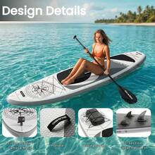 323/350cm Inflatable SUP Board With Accessories, 3 Removable Fins & Adjustable Paddle | Non-Slip Adult Paddle Board In Various Designs For All Water Activities - 黑與白 - 查看 4