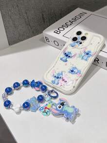 Disney Has Authorized, Phone Case - Chain Set, The Stitch Lilo & Stitch Phone Case Plus A Silicone 3D Or Fluffy Style Stitch Bracelet With Metallic Ring Removable Bracelet, Stitch And Angel Pattern, Compatible With Iphone 17/16/15/14/13/12/11/XS/XR/X Plus Pro Max, Wavy Design Phone Case For Girl, A Stylish Cartoon Summer Phone Case, The Perfect Gift Choice, Phone Protection, Durable Phone Cover, Great Gift For Friends And Family - Kiểu trắng B - Xem 6