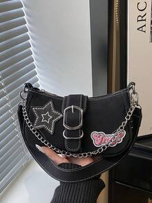 Fashion Star Underarm Bag, New Women's Chain Strap Sweet & Spicy Chic Shoulder Bag - Black - View 12