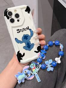 Disney Has Authorized, Phone Case - Chain Set, The Stitch Lilo & Stitch Phone Case Plus A Silicone 3D Or Fluffy Style Stitch Bracelet With Metallic Ring Removable Bracelet, Stitch And Angel Pattern, Compatible With Iphone 17/16/15/14/13/12/11/XS/XR/X Plus Pro Max, Wavy Design Phone Case For Girl, A Stylish Cartoon Summer Phone Case, The Perfect Gift Choice, Phone Protection, Durable Phone Cover, Great Gift For Friends And Family - 白色款式B - 查看 3