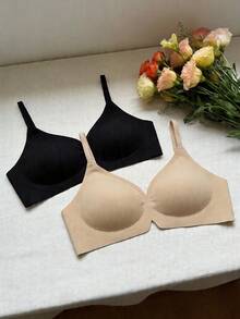2pcs Of Solid-Colored Hollow-Out Sexy Lingerie For Women, Fashionable, Comfortable, Simple, Sports Bra - Multicolor - View 2