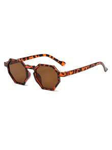 1 par de gafas de moda con estampado de leopardo en forma de polígono, estilo callejero para mujer - Estampado de leopardo - Ver 2