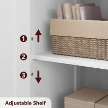 Despensa moderna independiente – Armario de almacenamiento de madera blanca con puertas de vidrio, estantes ajustables – Organizador multipropósito para pasillo, cocina, baño, sala de estar, 60x30x128cm - Blanco - Ver 8