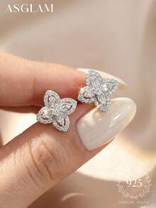 1 Pair Elegant Four-Leaf Clover Stud Earrings, 925 Sterling Silver Delicate Earrings, Exquisite Jewelry Gift Suitable For Girls' Daily, Date, Party And Other Occasions - Four Leaf Clover - View 2