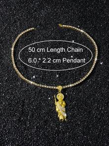 1pc Men's Fully Iced-Out Tennis Chain Necklace, Personalized Saint Jude Religious Pendant, Hip Hop Style - Style a - View 6