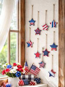 10 Stück Dekorationen für den Unabhängigkeitstag, patriotisch gestaltete Sterngirlanden, Pentagramm-Dekorationen, amerikanische Flagge Windkamin-Dekorationen, 4. Juli, Memorial Day, amerikanische Flagge, Stern-Hängdekorationen, patriotisches Thema, rote und blaue Farben, geeignet für Kamin, Wand, Tür, Fenster, Veranda, Eingangsbereich, Schlafzimmer, Küche, Esszimmer, Partydekoration, Unabhängigkeitstag Wanddekorationen - Stil 2 - Übersicht 5