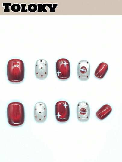 10pcs Handmade Press On Nails Short Nails Red Star Cute Cat Eye With 3pcs Nail Art Tools Nail Glue Nail Supplies Fake Nails For Women And Girls To Party Travel Daily School Polka Dot Nails Short Square-Rounded Nails Christmas Press On Nail Charms Press On Nails Short Fake Nails Nail Accessoriesnail Art Summer Nails Travel Vocation Music Festival