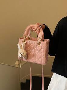 2026新款粉色爱心绗缝女士手提包，迷你斜挎包，带兔子挂饰 - 粉色 - 查看 3