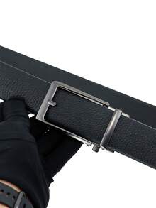 1条隐藏式自动扣男士皮带，简约百搭时尚裤带，黑色压纹皮革男士皮带 - 彩色 - 查看 7