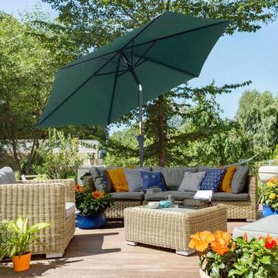 Folding Parasol, Garden Umbrella, Market Umbrella With Hand Crank, Aluminum, 180 Cm, Polyester, Dark Green, Ø2.6 X 2.35 M