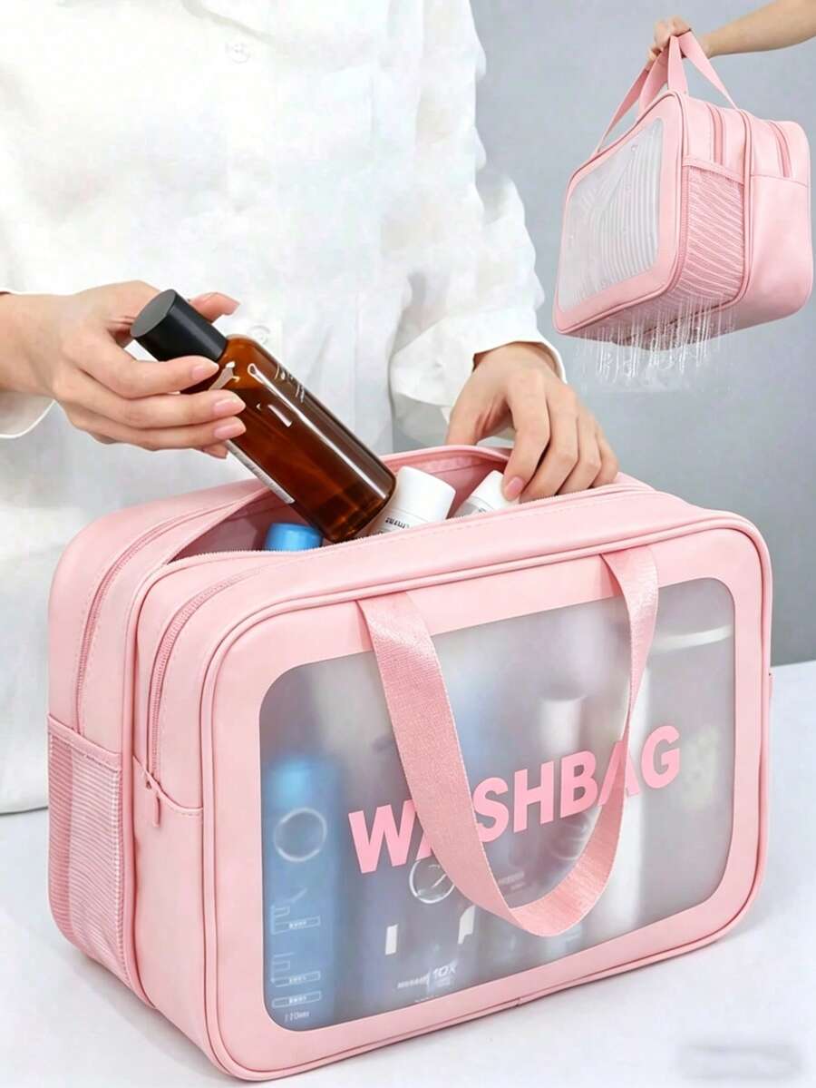 3件套防水洗漱包，双拉链设计，大容量透明化妆包，化妆品收纳包，加厚PVC材质，旅行浴室收纳袋，护肤品收纳袋，便携式旅行包，大容量，适合度假、海滩、浴室、卧室等场合使用。