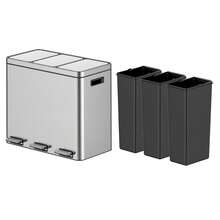 Cubo de reciclaje interior de acero inoxidable – Papelera de 3 compartimentos con tapa de cierre suave, pedal de pie, cubos interiores extraíbles – Clasificación de residuos para cocina, hogar, oficina – 16 galones (60L) - color acero inoxidable - Ver 4