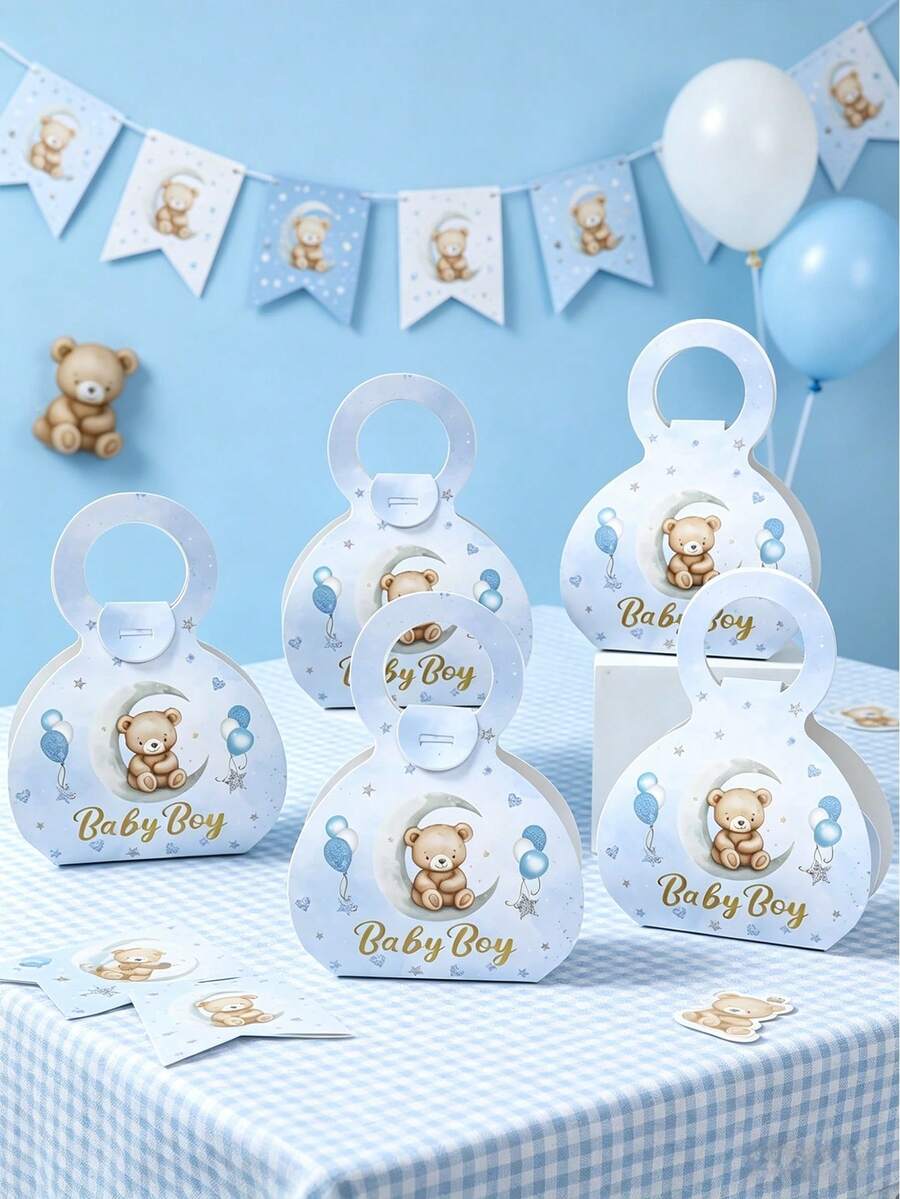 12pcs Blue Teddy Bear Gift Boxes With Handles, Candy Boxes, Teddy Bear Party Favor Boxes, Gift Bags, Baby Shower Party Favor Boxes, Product Boxes, Boy's Birthday Decorations, Birthday Gift Packaging Supplies, Teddy Bear Birthday Party Decorations, Birthday Gift Boxes, Kitchen Packaging, Baby Shower Decorations, Gender Reveal Decorations, Birthday Gifts, Party Favor Boxes