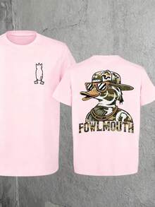 Men's Pure Cotton T-Shirt,Mens Clothes,Graphic Tee,Fowlmouth Hunting Bomb Shirt, Waterfowl Hunter Shirt, Old School Wood Duck Shirt, Vintage Duck Hunter Streetwear Gift,Summer Outfits,Streetwear - 粉色 - 查看 1