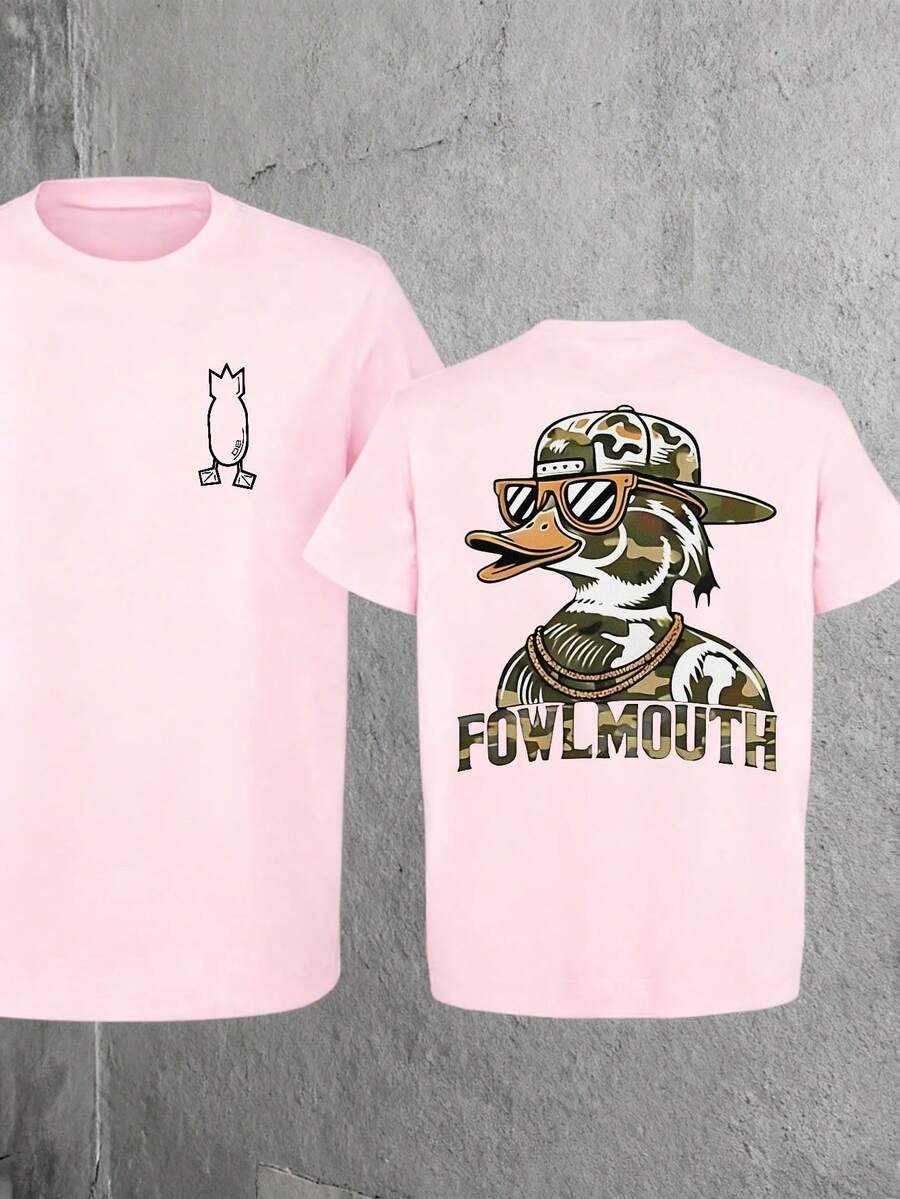 Men's Pure Cotton T-Shirt,Mens Clothes,Graphic Tee,Fowlmouth Hunting Bomb Shirt, Waterfowl Hunter Shirt, Old School Wood Duck Shirt, Vintage Duck Hunter Streetwear Gift,Summer Outfits,Streetwear - 粉色 - 查看 1