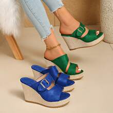 Giày sandal cao gót đế xuồng hở mũi bằng da lộn kiểu Anh dành cho nữ, mẫu mới mùa Xuân/Hè 2024. - màu xanh lá - Xem 9