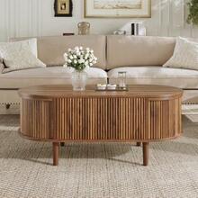 Oval, Adjustable Coffee Table With Storage, Vintage Style, Living Room Coffee Table, Multifunctional Storage Table, Solid Wood Legs, Modern Multifunctional Furniture. - 核桃 - 查看 5
