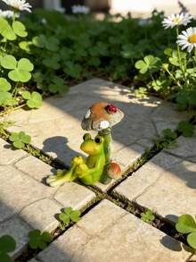 1pc Cute Frog & Mushroom Resin Decor, Adorable Frog Garden Sculpture, Suitable For Pond, Lotus And Other Gardening Decor, Great For Countryside Scenery, Miniature Fairy Garden Or Decorative Frog Ornament (Frog Mushroom) - Mushroom Tree Frog - View 3