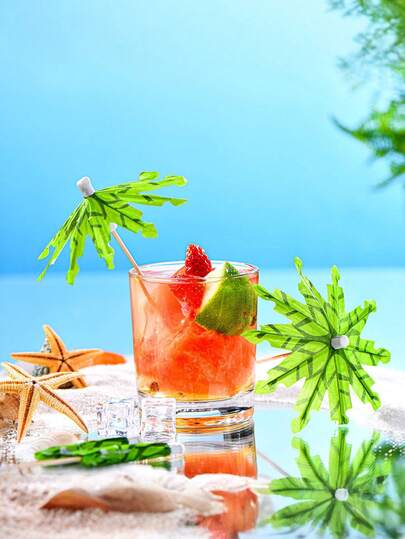 1pc/10pcs/20pcs Cocktail Umbrellas, Coconut Tree Shaped Cocktail Picks, Summer Hawaiian Paper Parasols Toothpicks, Suitable For Hawaiian Theme Party, Cocktail Party, Pool Party Decoration