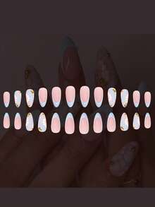 Medium Glossy Teardrop Shaped Tie Dye Blue 3D Embossed Rhinestone Nail Stickers, 24pcs - Multicolor - View 3