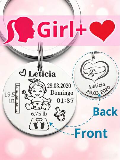 Llavero personalizado con huella de bebé y datos de nacimiento - Personalizado con nombre, peso, altura y fecha de nacimiento, material de acero inoxidable, impresión a doble cara, adecuado para el 1er cumpleaños, recuerdo de bautizo y decoración del hogar - Etiqueta de identificación duradera