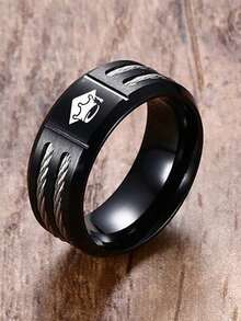 1pc Custom College Ring ,Black Stainless Steel Wire Ring, Class Of 2024 Graduation Ring Badge Family Crests Personalized Gift,Gift For Classmates, Unisex Style, Perfect For Graduation Season. - Black - View 2