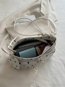 Bolso de mujer de moda, bolso baguette de lunares, bolso de hombro versátil para ir al trabajo, bolso cruzado, bolso de mano con colgante con forma de corazón elegante - Blanco - Ver 8