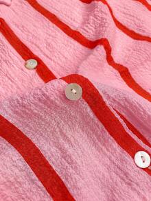 Blusa holgada con rayas rosa, blusa casual elegante adecuada para ir al trabajo, uso diario, Día de San Valentín, actividades al aire libre, primavera/verano - rayas rosas - Ver 6