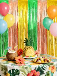 2pcs Pink, Green, Gold Fringe Curtain, Hawaiian Theme Tassel Curtain, Hawaiian Theme Party Backdrop Decoration, Hanging Decor, Summer Party Supplies, Photo Booth Props, Suitable For Birthday, Wedding, Bridal, Baby Shower, Anniversary, Summer Decor, Room, Home - Multicolor - View 9