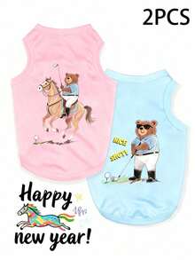 LUCKIE PAL 2pcs Golf Bear Graffiti Print Vest, Suitable For Chihuahua & Small Dogs, Flea & Tick Repellent, Fashionable Casual Vest For Indoor & Outdoor Pet Dogs & Cats - Multicolor - View 15