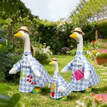 3 Set Spring Porch Goose Outfit Family Matching Yard Goose Clothes With Straw Hat Cute Goose Costumes For Outdoor Lawn Decor - A - Ver 5