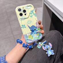 Disney Has Authorized, Phone Case - Chain Set, The Stitch Lilo & Stitch Phone Case Plus A Silicone 3D Or Fluffy Style Stitch Bracelet With Metallic Ring Removable Bracelet, Stitch And Angel Pattern, Compatible With Iphone 17/16/15/14/13/12/11/XS/XR/X Plus Pro Max, Wavy Design Phone Case For Girl, A Stylish Cartoon Summer Phone Case, The Perfect Gift Choice, Phone Protection, Durable Phone Cover, Great Gift For Friends And Family - 白色款式B - 查看 1