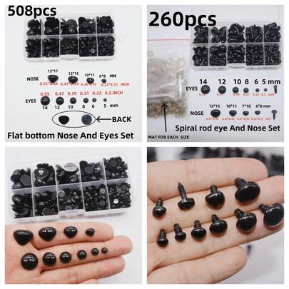 Set combinado de ojos y nariz de muñeca hecho a mano, ojos de plástico y combo de nariz para decoración de muñecas de peluche tejidas a mano, ojos de muñeca planos y combo de nariz, combo de ojos y nariz de varilla espiral, set de ojos y nariz de muñeca de plástico