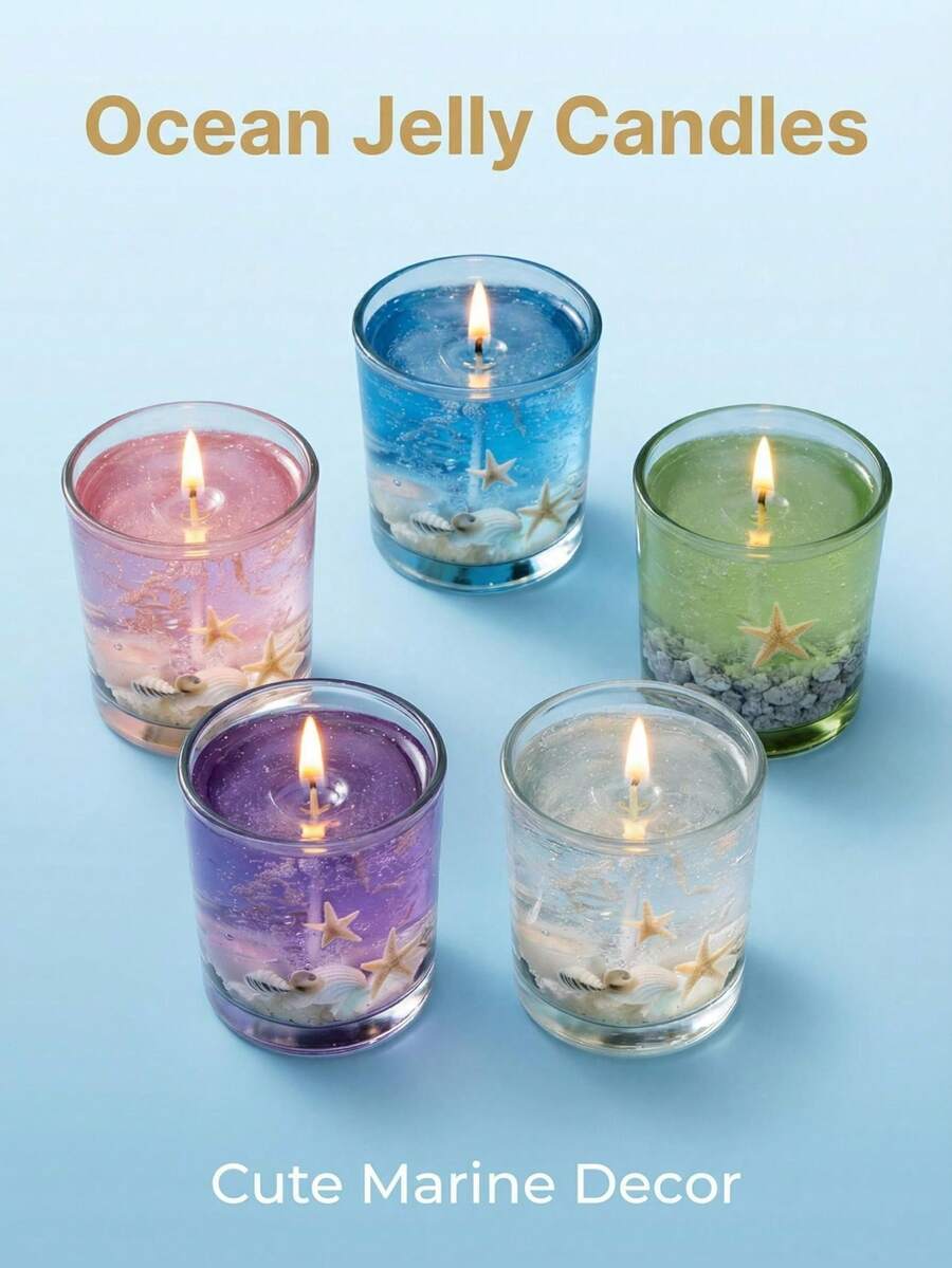 Ocean Scented Candle With Real Sand, Stones, Starfish And Seashells, Creates Ambiance, Gifts For Valentine's Day, Couples, Women, Girls, Wedding, Room Decor, Friends, Graduation, Birthday, Mother's Day, Home Decor, Birthday Decor, Fragrance: Ocean Breeze - Multicolor - View 1