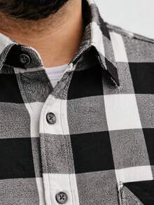 Men's Plus Size Checkered Shirt With Long Sleeves And Cuffs - White - View 3