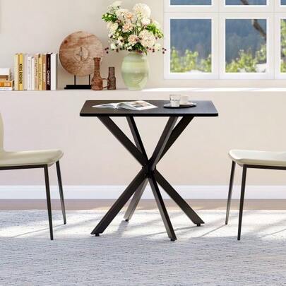 Moderner Quadratischer Beistelltisch, Elegantes Matt Schwarz met X-Gestell, Stabiele Metallkonstruktion, Ideaal voor Wohnzimmer Home-Office, Zwart, 80x80x75 cm