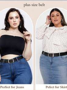 1pc Plus Size Women's Solid Color Minimalist Silver Buckle PU Leather Belt, Suitable For Pairing With Various Pants - Black-a - View 3