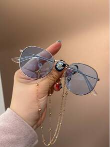 1 Pair Vintage Round Metal Frame Glasses With Gold Ball Chain, Suitable For Boys And Girls, Ideal For Festivals, Costume Parties, Outdoor Travel, Beach Vacations, Photography Props, Daily Wear Decoration, Performances, And An Excellent Gift For Children - Multicolor - View 7